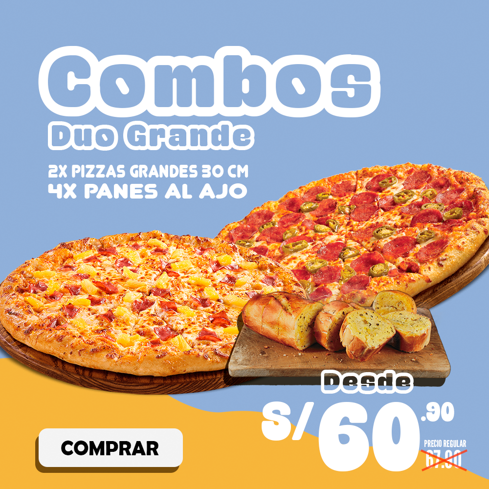 Combo duo grande (2 pizzas grandes + 4 panes al ajo)