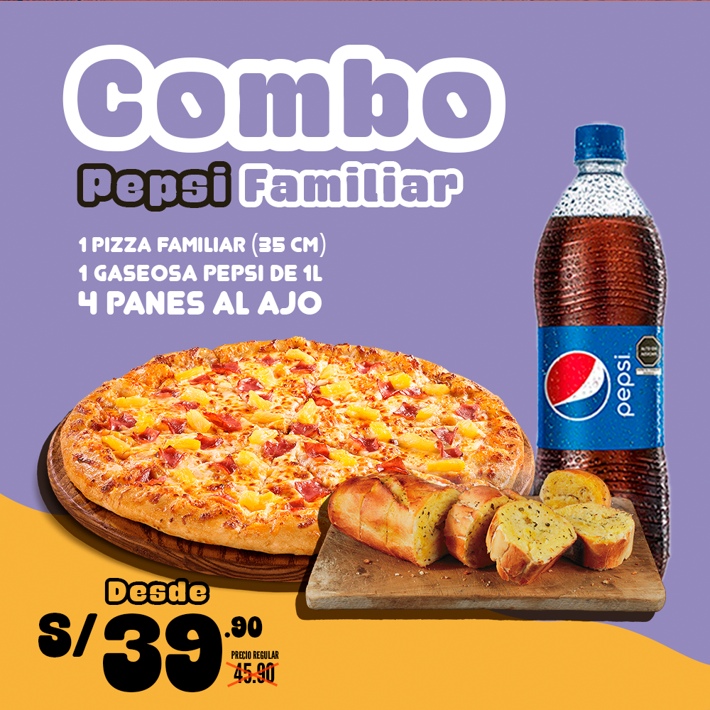 Nuevo Combo Pepsi Familiar (gaseosa 1L + 4 Panes al ajo)